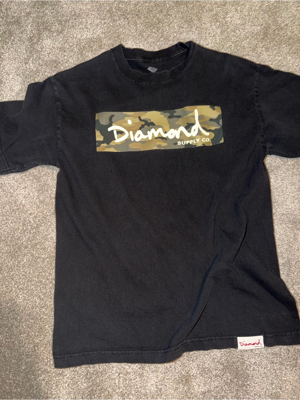 Diamond Supply Co. Black Tee with Green Camo Logo